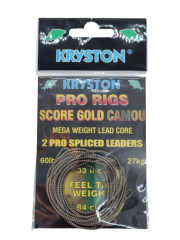 ANGEBOT! KRYSTON Score Gold CAMO SPLICED LEADERS 33 84cm 60lb (2 Stück) PRO RIGS Original Leadcore LE3