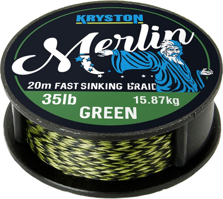 KRYSTON Merlin WEED GREEN 20m 15lb/25lb/35lb Fast Sinking Supple Braid Vorfachschnur
