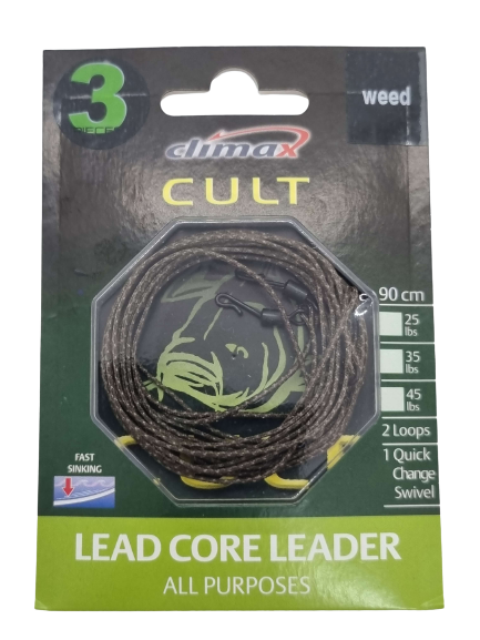 CLIMAX CULT CARP Lead Core leader All Purposes WEED 3 Stück 90cm 35lb